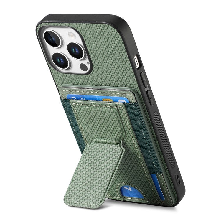 For iPhone 16 Pro Case Kickstand Card Holder Leather Back Cover - Green
