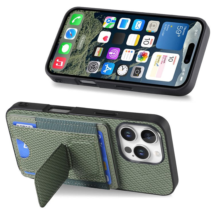 For iPhone 16 Pro Case Kickstand Card Holder Leather Back Cover - Green