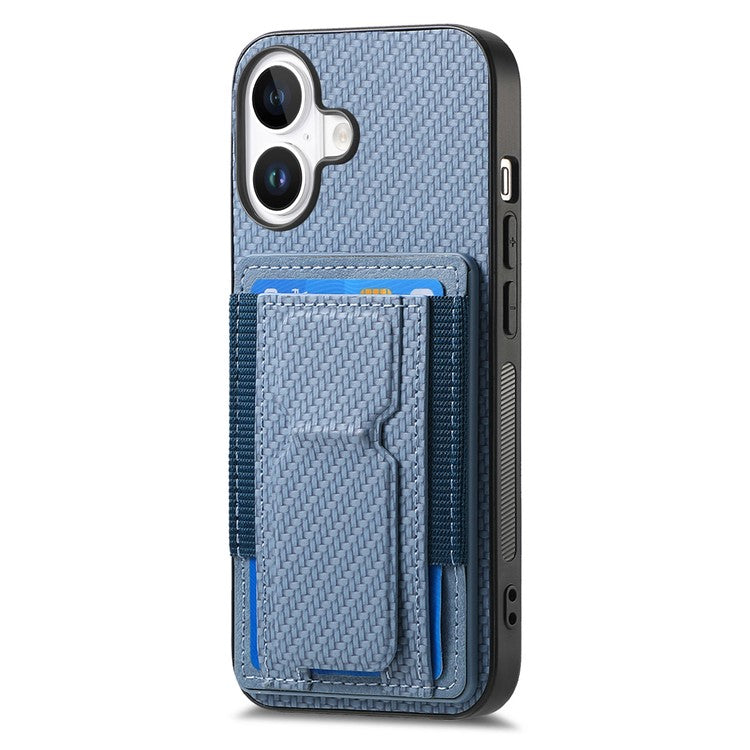 For iPhone 16 Case Kickstand Card Holder Leather Back Cover - Blue