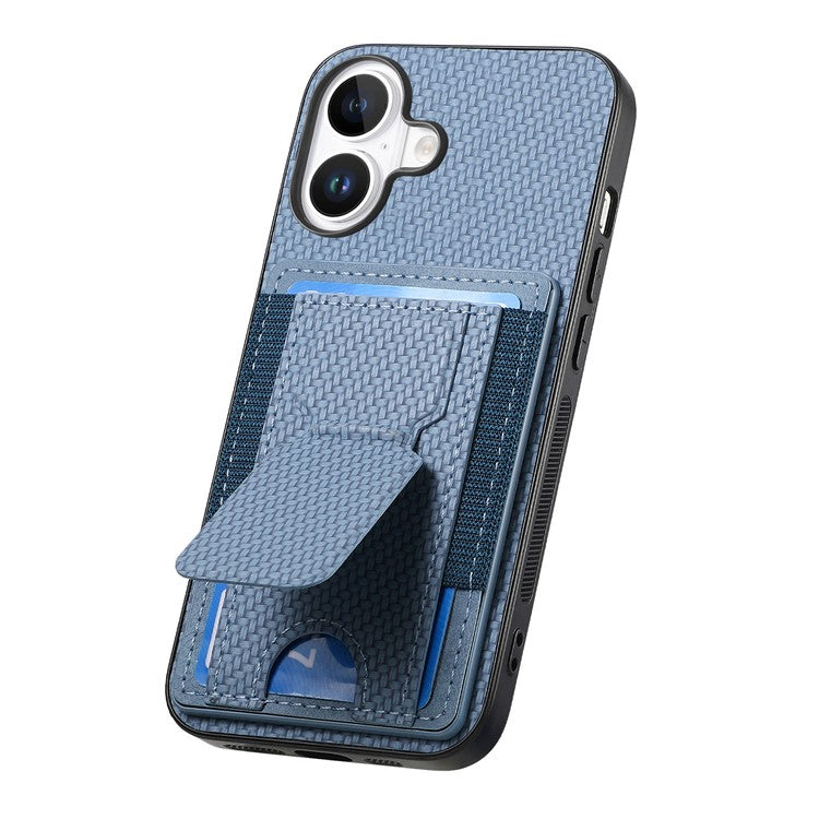 For iPhone 16 Case Kickstand Card Holder Leather Back Cover - Blue