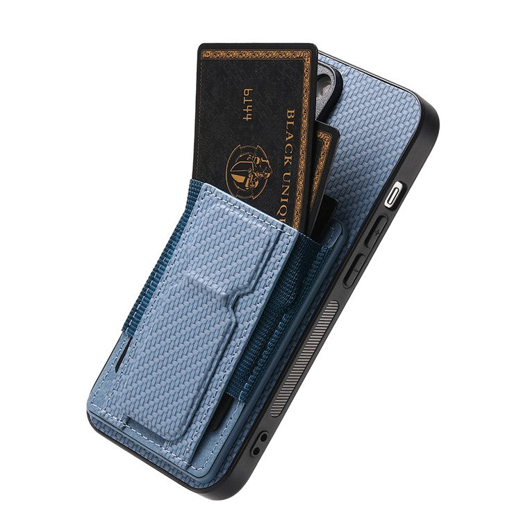 For iPhone 16 Case Kickstand Card Holder Leather Back Cover - Blue