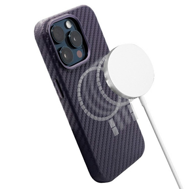 KZDOO For iPhone 16 Pro Case Compatible with MagSafe Carbon Fiber Texture PU+PC Phone Cover - Purple