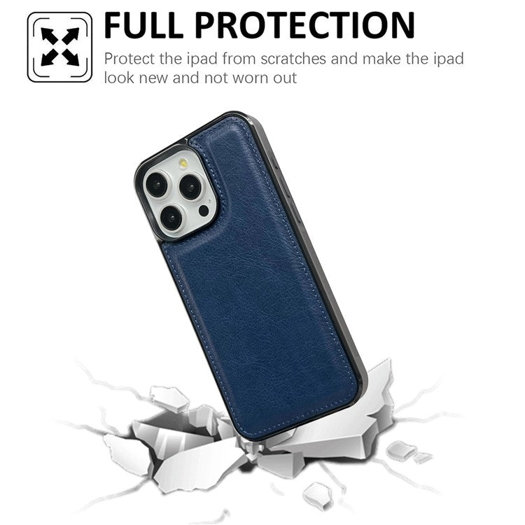 For iPhone 16 Pro Case Calf Texture PU Leather Anti-Fingerprint Back Phone Cover - Sapphire