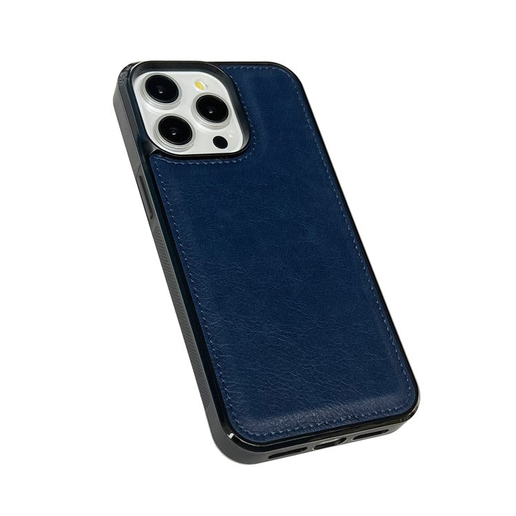 For iPhone 16 Pro Case Calf Texture PU Leather Anti-Fingerprint Back Phone Cover - Sapphire