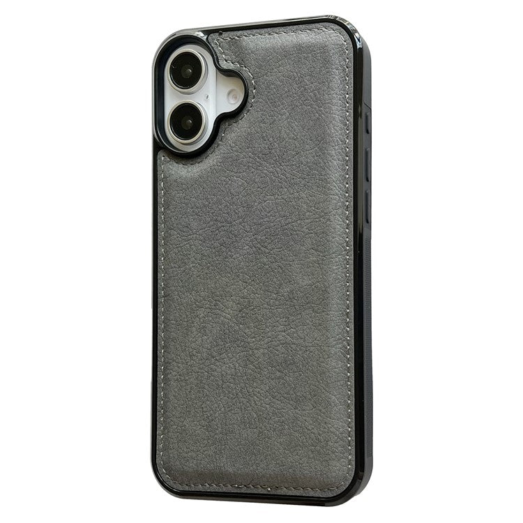 For iPhone 16 Plus Case Calf Texture PU Leather Anti-Fingerprint Back Phone Cover - Grey