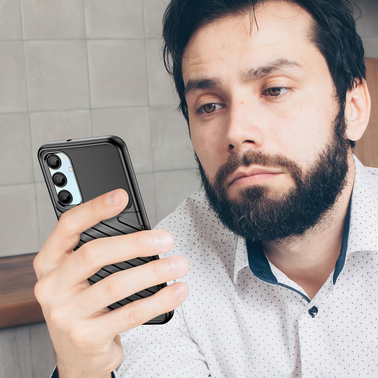 For Samsung Galaxy A16 5G / A16 4G Case Twill Texture TPU Shockproof Protective Phone Cover - Black