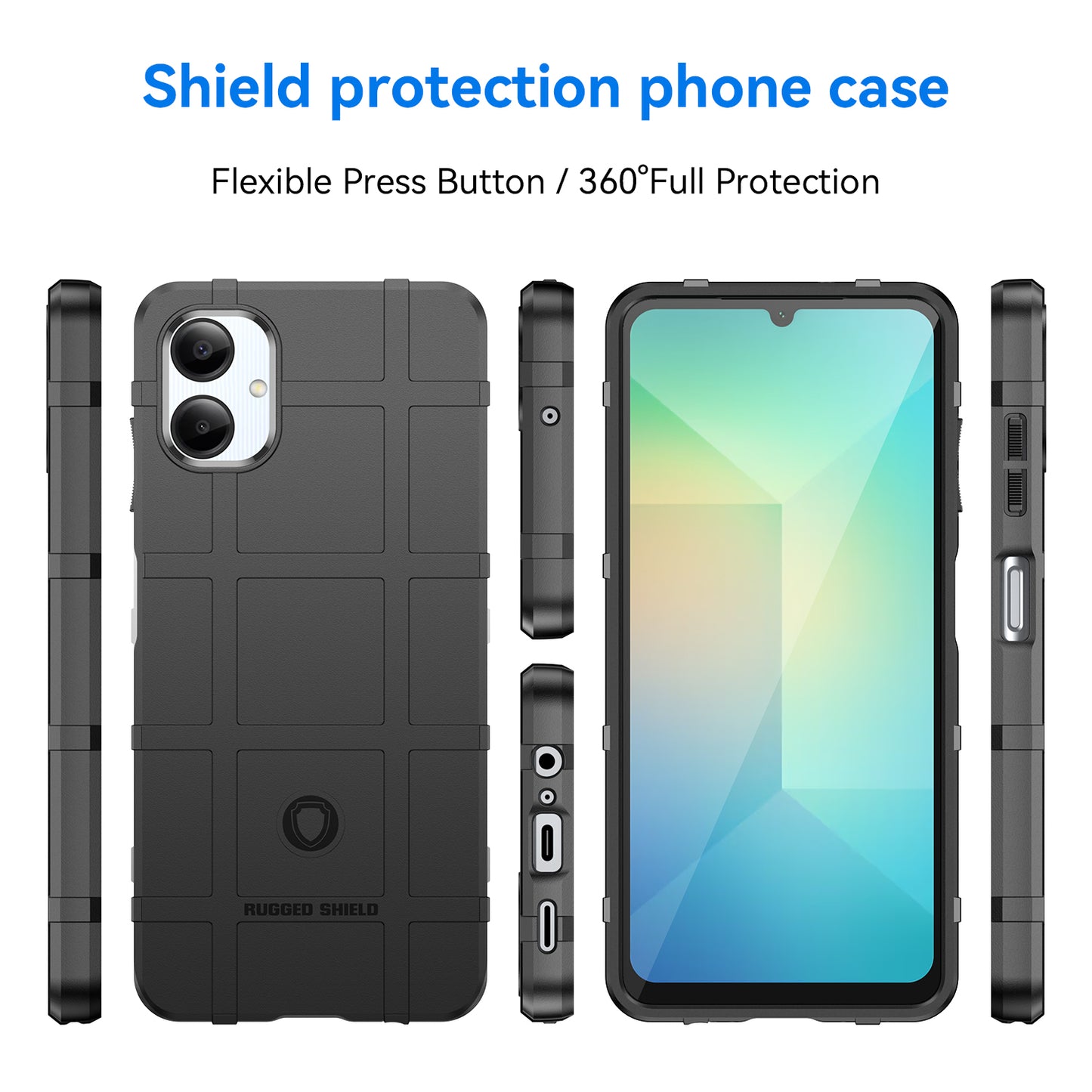 For Samsung Galaxy A06 Case Grid Design Soft TPU Scratch-Proof Phone Cover - Black