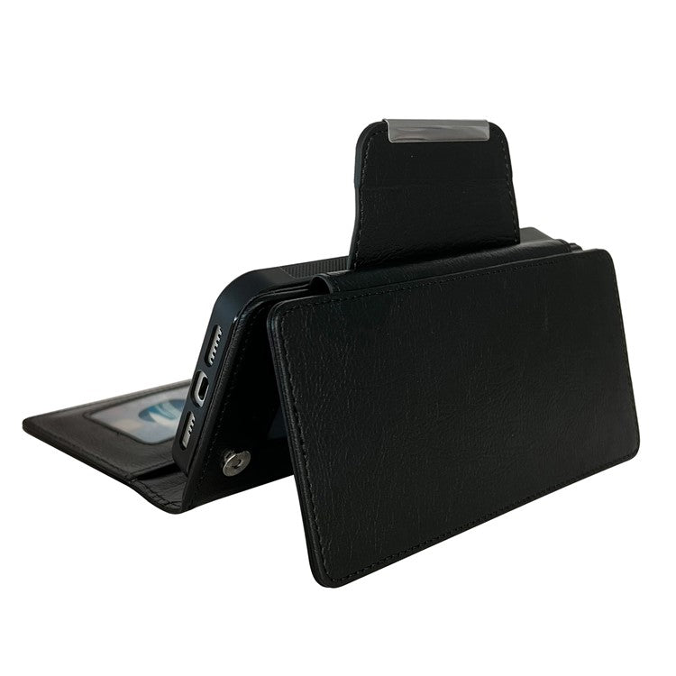 For iPhone 16 Case Detachable 2-in-1 Magnetic Closure PU Leather Wallet Phone Case - Black