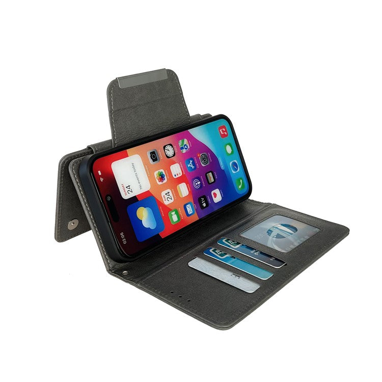 For iPhone 16 Case Detachable 2-in-1 Magnetic Closure PU Leather Wallet Phone Case - Grey