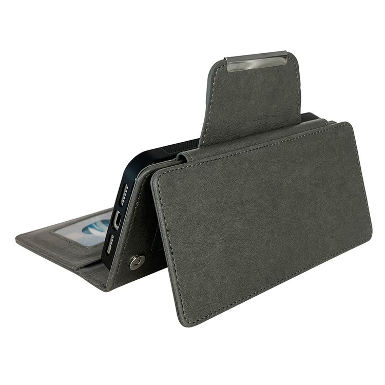 For iPhone 16 Case Detachable 2-in-1 Magnetic Closure PU Leather Wallet Phone Case - Grey