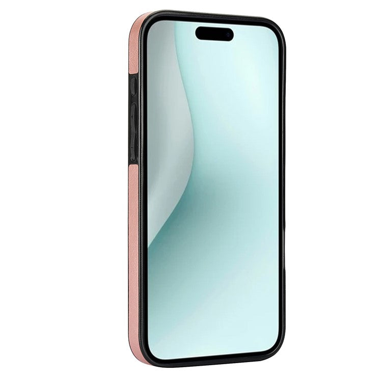 For iPhone 16 Case Card Slot Slim-Fit PU+TPU Mobile Cover - Rose Gold