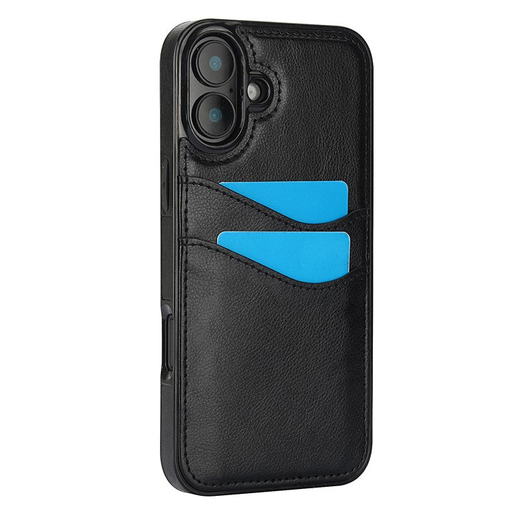 For iPhone 16 Plus Case Card Slot Slim-Fit PU+TPU Mobile Cover - Black