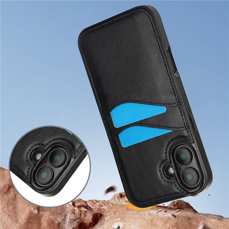For iPhone 16 Plus Case Card Slot Slim-Fit PU+TPU Mobile Cover - Black