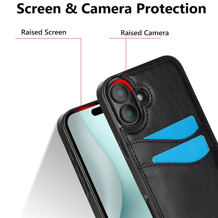 For iPhone 16 Plus Case Card Slot Slim-Fit PU+TPU Mobile Cover - Black