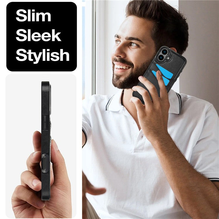For iPhone 16 Plus Case Card Slot Slim-Fit PU+TPU Mobile Cover - Black