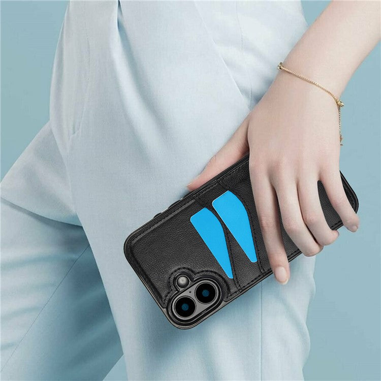 For iPhone 16 Plus Case Card Slot Slim-Fit PU+TPU Mobile Cover - Black