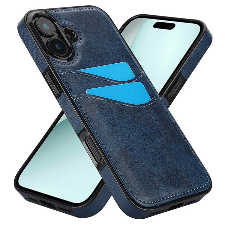 For iPhone 16 Plus Case Card Slot Slim-Fit PU+TPU Mobile Cover - Blue