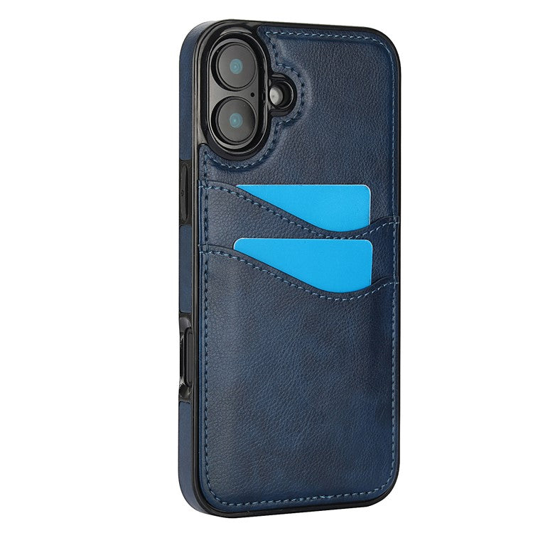 For iPhone 16 Plus Case Card Slot Slim-Fit PU+TPU Mobile Cover - Blue