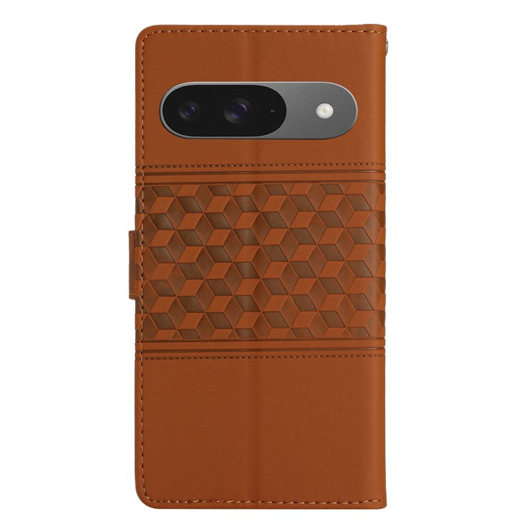 For Google Pixel 9 / Pixel 9 Pro Case Rhombus Leather Horizontal Flip Phone Cover - Brown