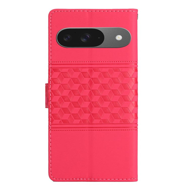 For Google Pixel 9 / Pixel 9 Pro Case Rhombus Leather Horizontal Flip Phone Cover - Rose
