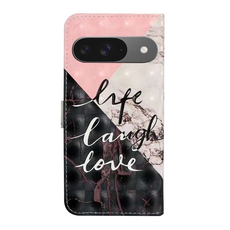 For Google Pixel 9 / Pixel 9 Pro Case 3D Creative Pattern PU Leather Stand Phone Cover - Tri-Color Marble