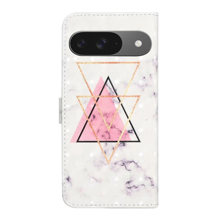 For Google Pixel 9 / Pixel 9 Pro Case 3D Creative Pattern PU Leather Stand Phone Cover - Triangle Marble