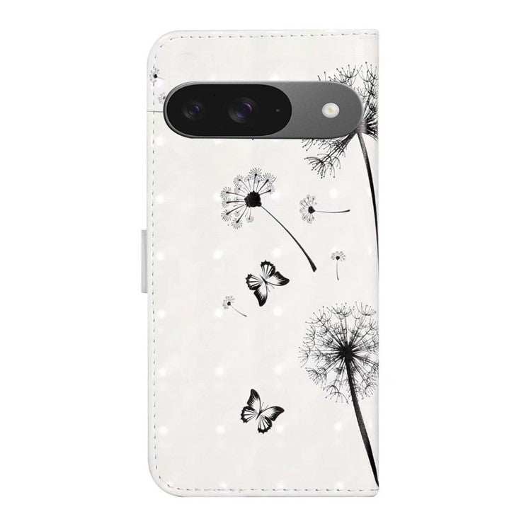 For Google Pixel 9 / Pixel 9 Pro Case 3D Creative Pattern PU Leather Stand Phone Cover - Kids and Dandelion