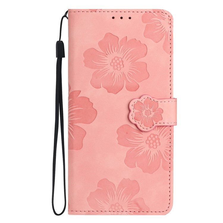 For Google Pixel 9 / Pixel 9 Pro Case Flower Design Leather Wallet Phone Cover with Wrist Strap - Pink