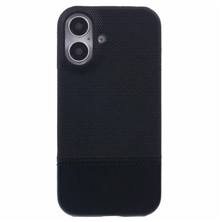 For iPhone 16 Case PU Leather+PC Splicing Anti-Slip Phone Cover - Black