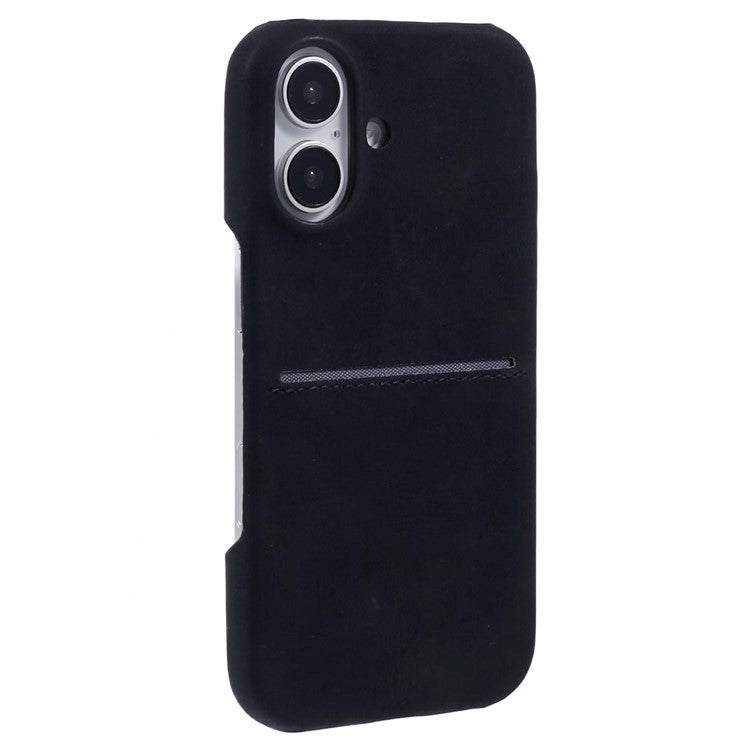 For iPhone 16 Case Skin-touch Leather+PC Phone Cover with Card Slot - Black