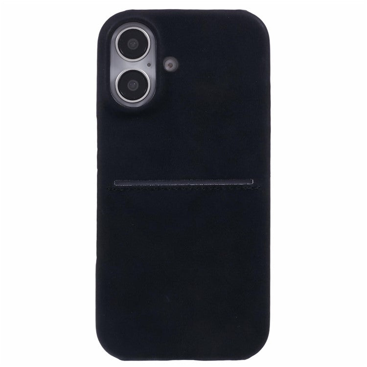 For iPhone 16 Case Skin-touch Leather+PC Phone Cover with Card Slot - Black