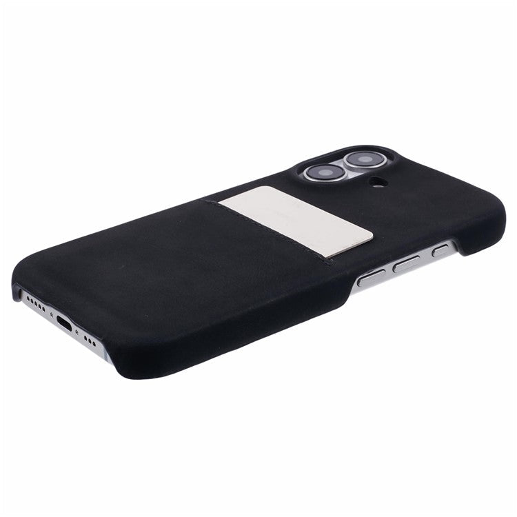 For iPhone 16 Case Skin-touch Leather+PC Phone Cover with Card Slot - Black