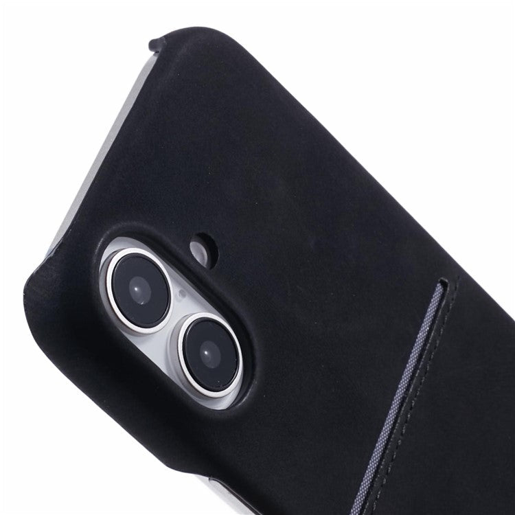 For iPhone 16 Case Skin-touch Leather+PC Phone Cover with Card Slot - Black