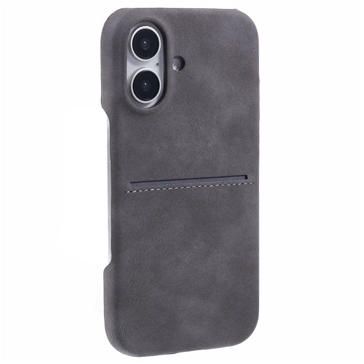For iPhone 16 Case Skin-touch Leather+PC Phone Cover with Card Slot - Grey