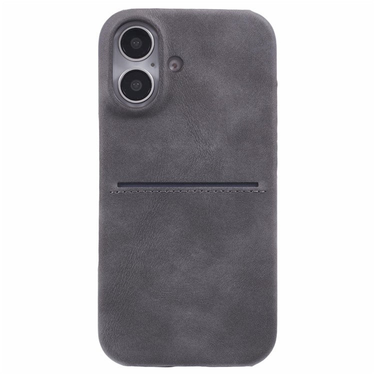 For iPhone 16 Case Skin-touch Leather+PC Phone Cover with Card Slot - Grey