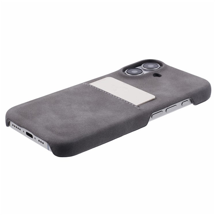 For iPhone 16 Case Skin-touch Leather+PC Phone Cover with Card Slot - Grey