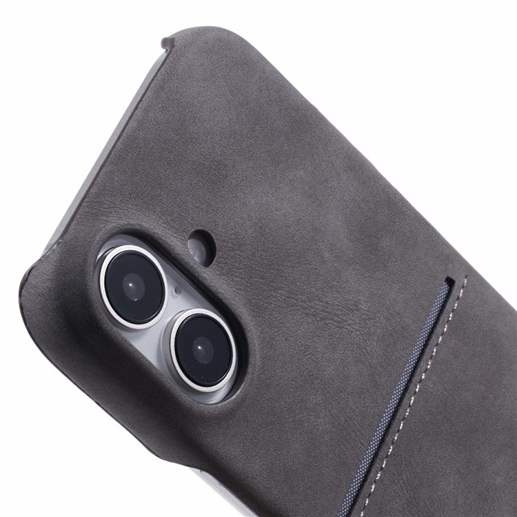 For iPhone 16 Case Skin-touch Leather+PC Phone Cover with Card Slot - Grey