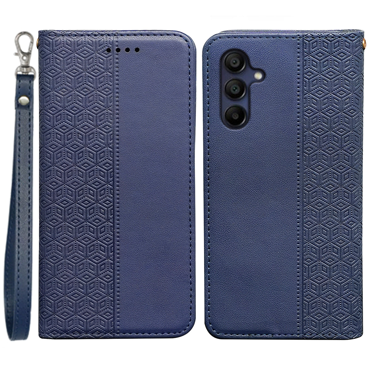 For Samsung Galaxy A16 5G / A16 4G Wallet Phone Case Strong Magnetic Checkered Pattern Imprint Leather Flip Cover - Blue