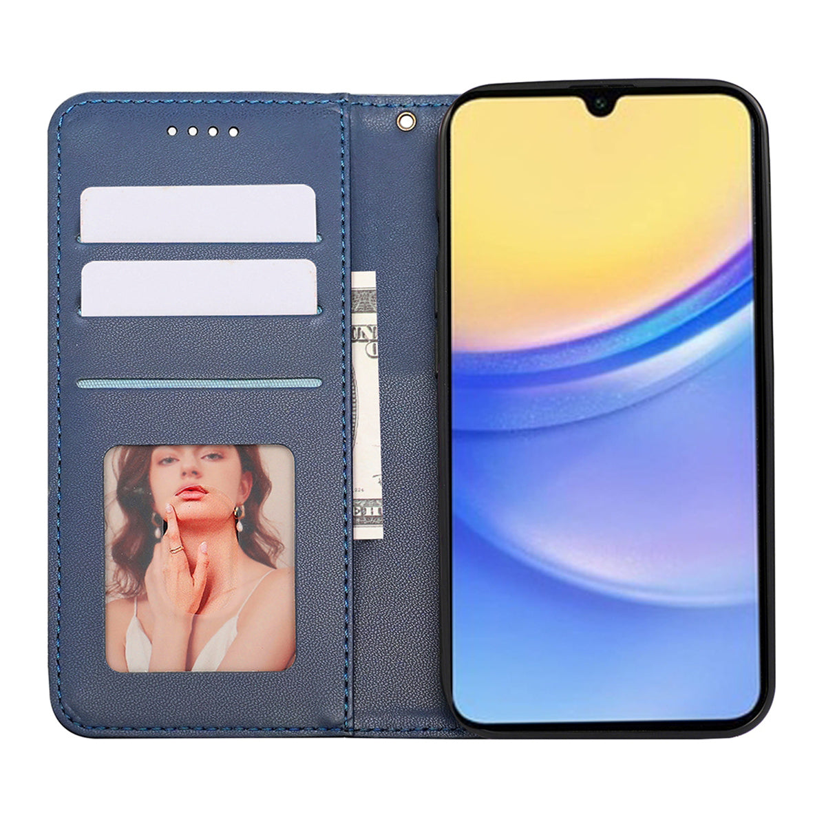 For Samsung Galaxy A16 5G / A16 4G Wallet Phone Case Strong Magnetic Checkered Pattern Imprint Leather Flip Cover - Blue
