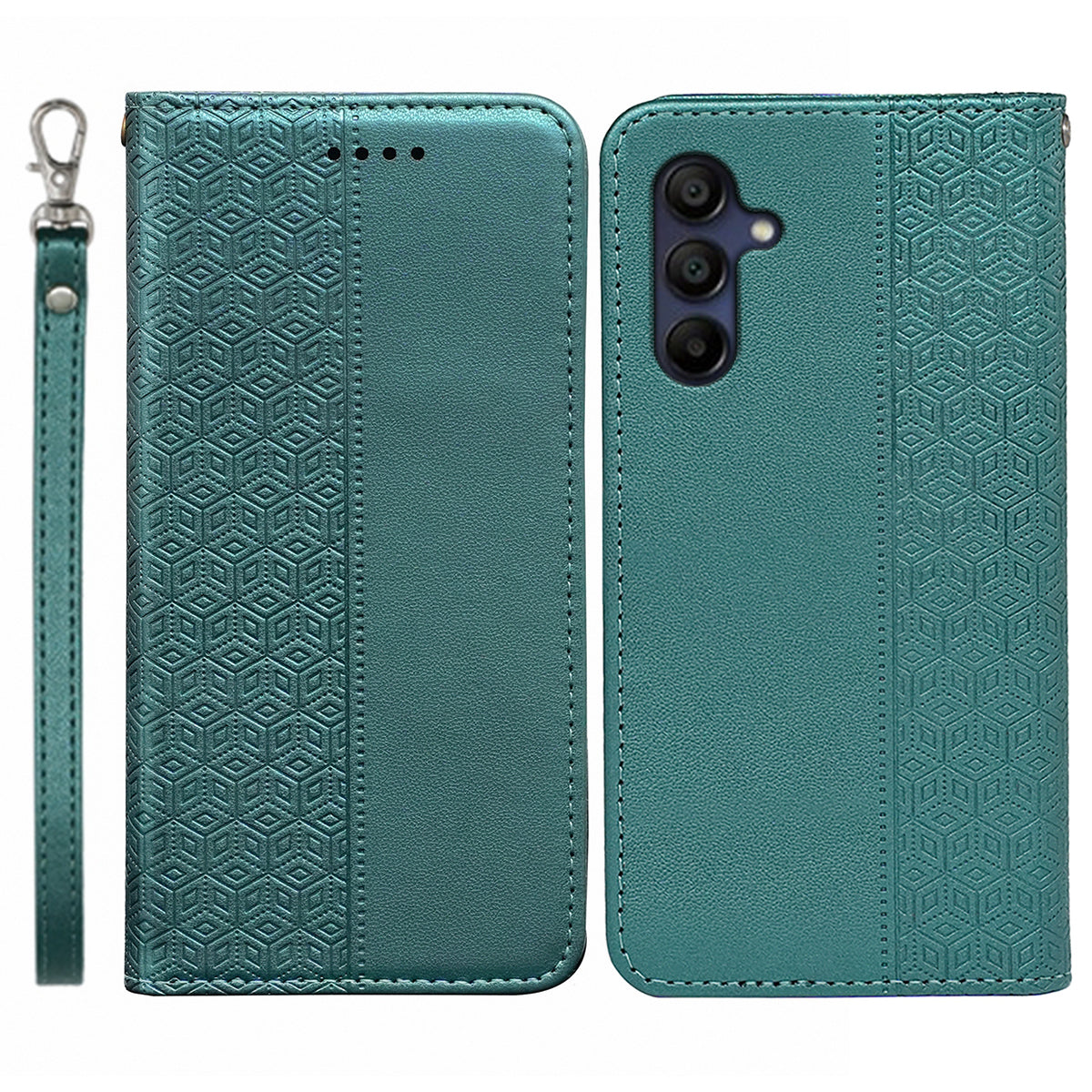 For Samsung Galaxy A16 5G / A16 4G Wallet Phone Case Strong Magnetic Checkered Pattern Imprint Leather Flip Cover - Green