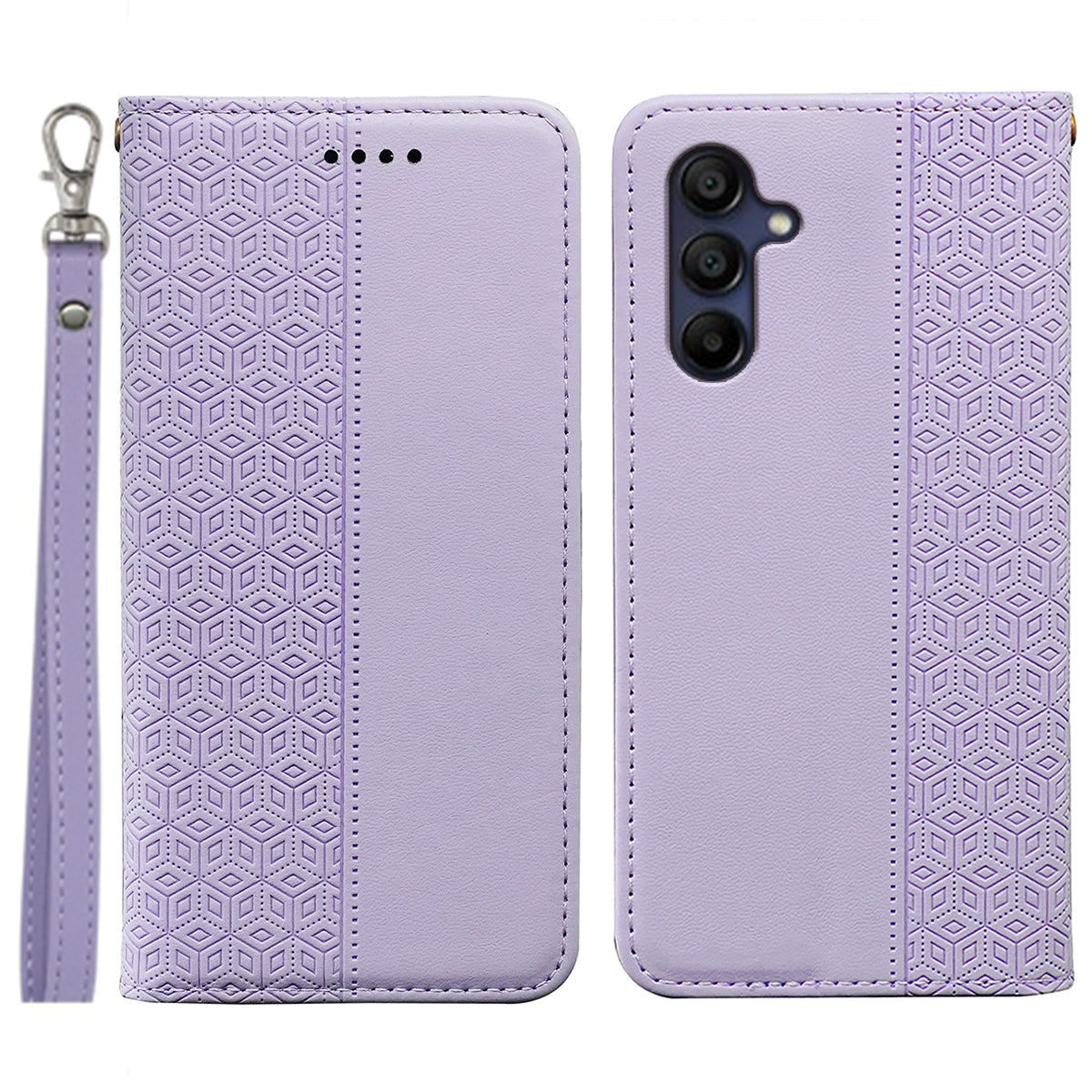 For Samsung Galaxy A16 5G / A16 4G Wallet Phone Case Strong Magnetic Checkered Pattern Imprint Leather Flip Cover - Purple