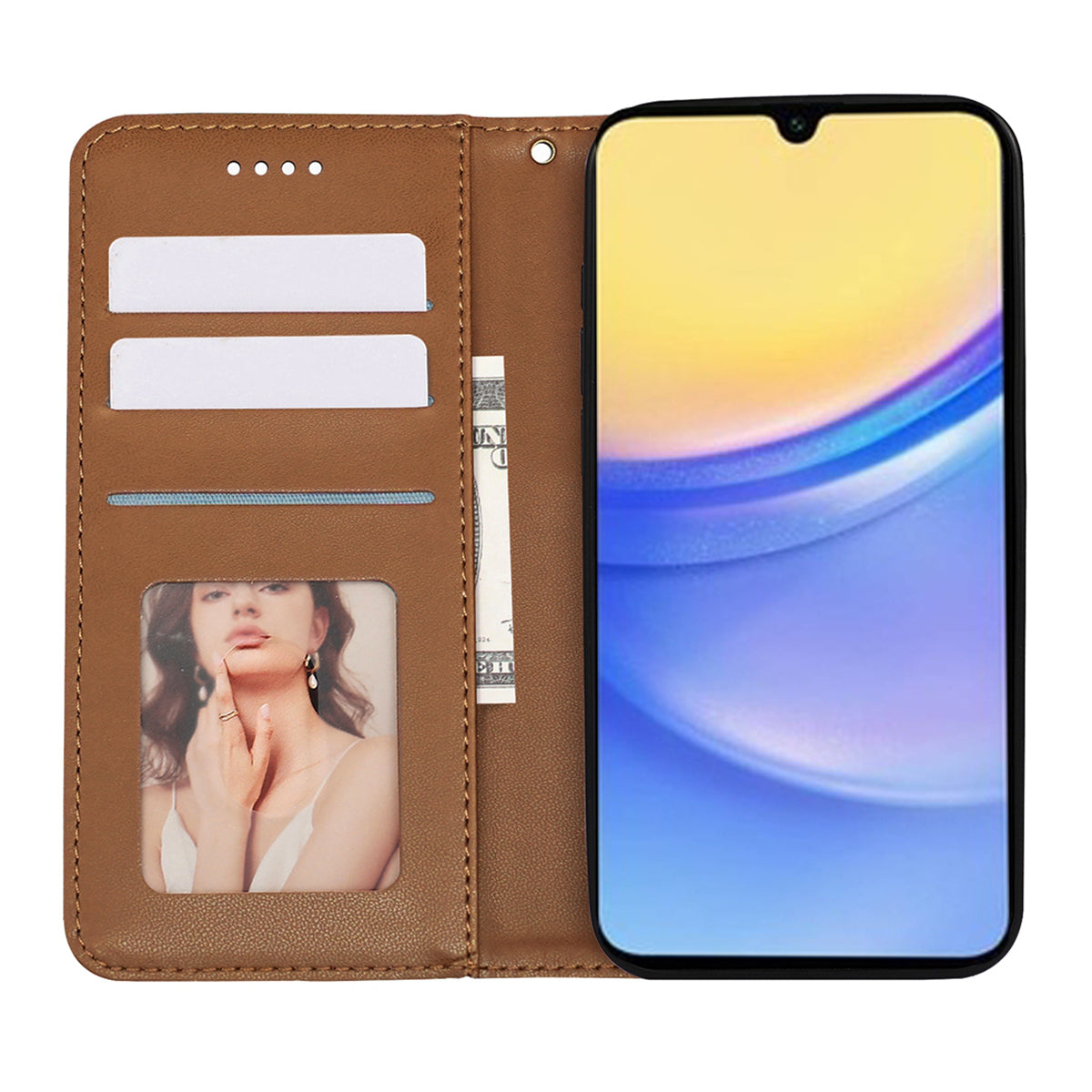 For Samsung Galaxy A16 5G / A16 4G Wallet Phone Case Strong Magnetic Checkered Pattern Imprint Leather Flip Cover - Brown