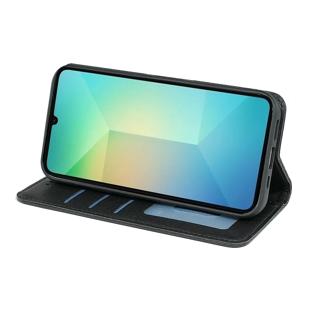 For Samsung Galaxy A06 Wallet Phone Case Strong Magnetic Checkered Pattern Imprint Leather Flip Cover - Black