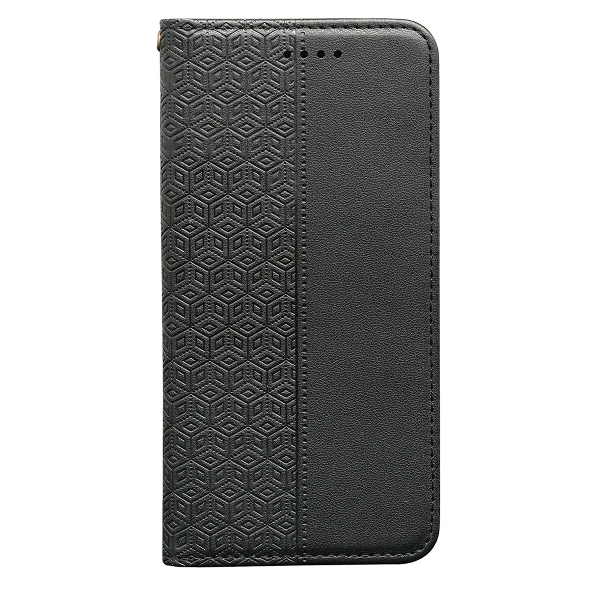 For Samsung Galaxy A06 Wallet Phone Case Strong Magnetic Checkered Pattern Imprint Leather Flip Cover - Black