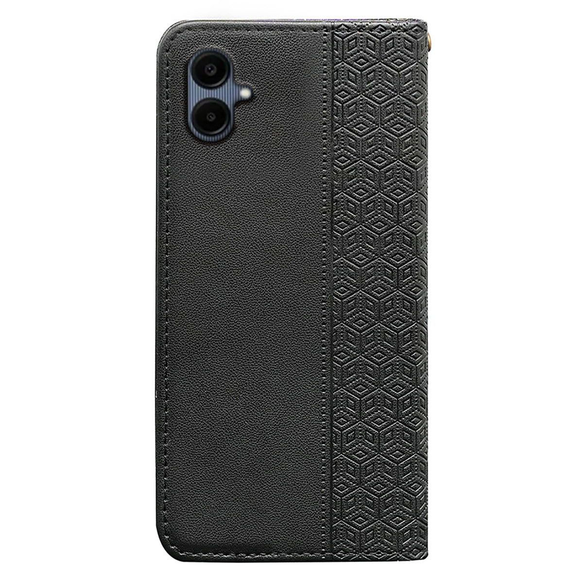 For Samsung Galaxy A06 Wallet Phone Case Strong Magnetic Checkered Pattern Imprint Leather Flip Cover - Black