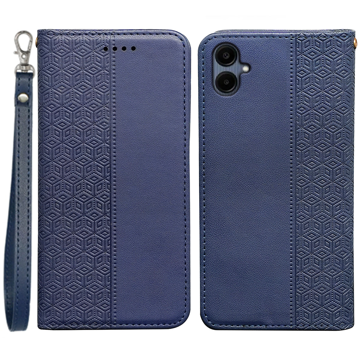For Samsung Galaxy A06 Wallet Phone Case Strong Magnetic Checkered Pattern Imprint Leather Flip Cover - Blue