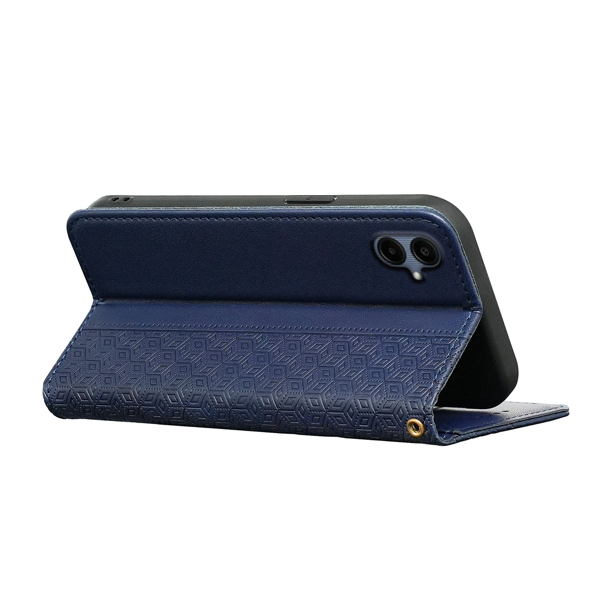 For Samsung Galaxy A06 Wallet Phone Case Strong Magnetic Checkered Pattern Imprint Leather Flip Cover - Blue
