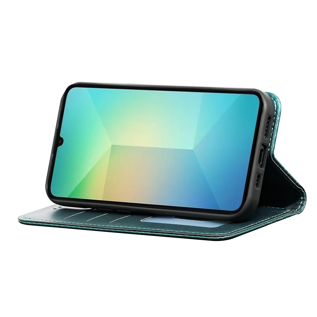 For Samsung Galaxy A06 Wallet Phone Case Strong Magnetic Checkered Pattern Imprint Leather Flip Cover - Green