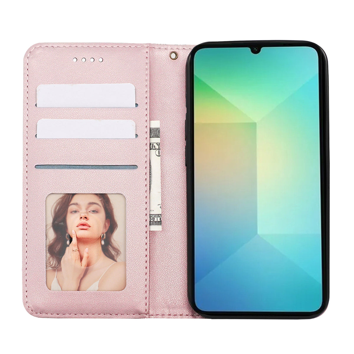 For Samsung Galaxy A06 Wallet Phone Case Strong Magnetic Checkered Pattern Imprint Leather Flip Cover - Rose Gold
