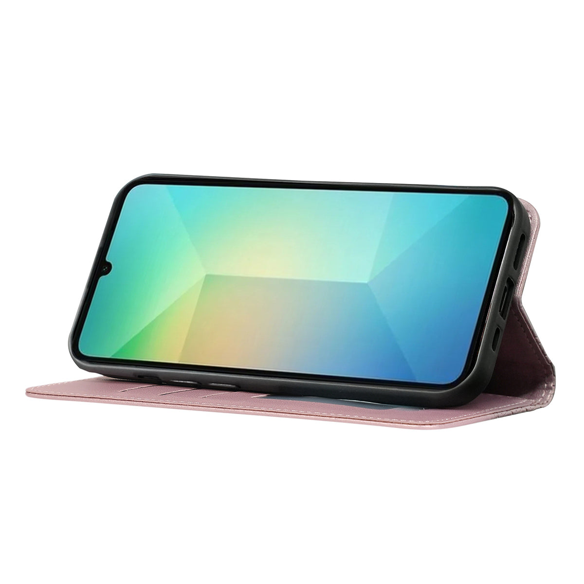 For Samsung Galaxy A06 Wallet Phone Case Strong Magnetic Checkered Pattern Imprint Leather Flip Cover - Rose Gold